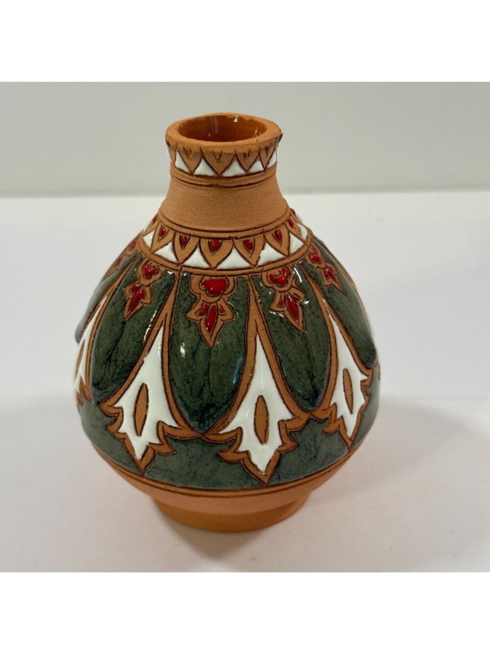 Vintage Bonis Pottery Greece Handmade Enamel Terracotta Clay Flower Vase - Picture 5 of 10